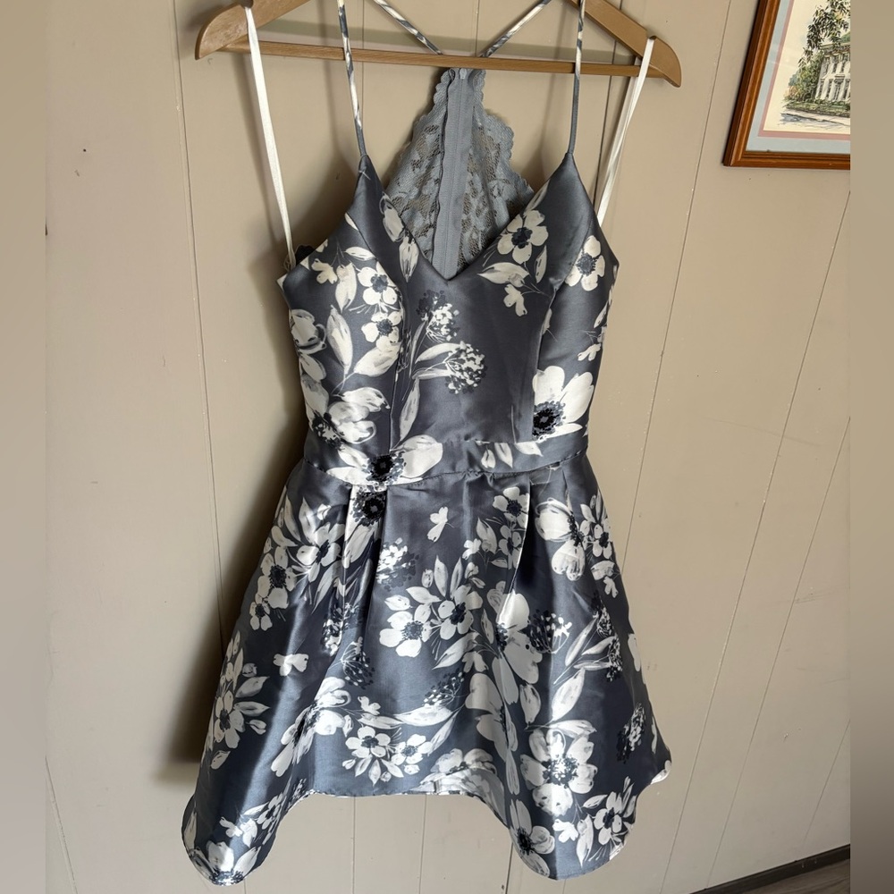 B Darlin Gray and White Floral Dress